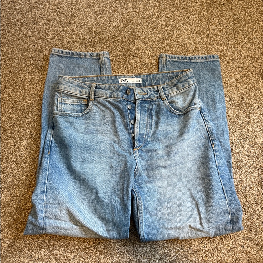 Zara Light Blue High-Waist Button-Fly Jeans